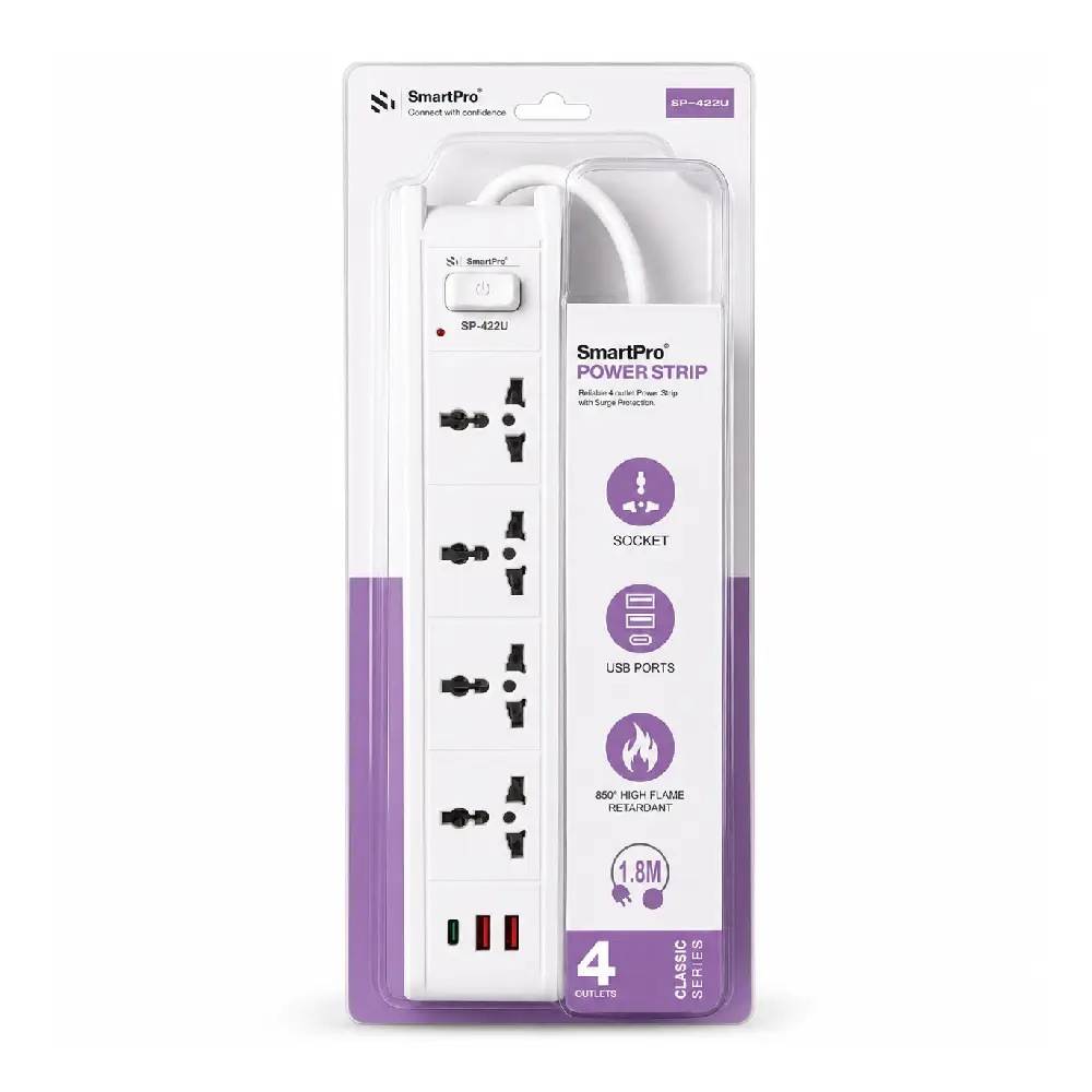 Smart Pro Spike 4 Socket 1 Switch with USB and Type-C Port 1.8m